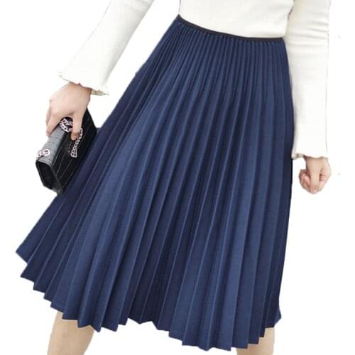 Autumn Winter Women Skirt Vintage Elegant Pleated Skirt High Waist Women White Long Skirts Female Ladies Midi Skirt Black Saias
