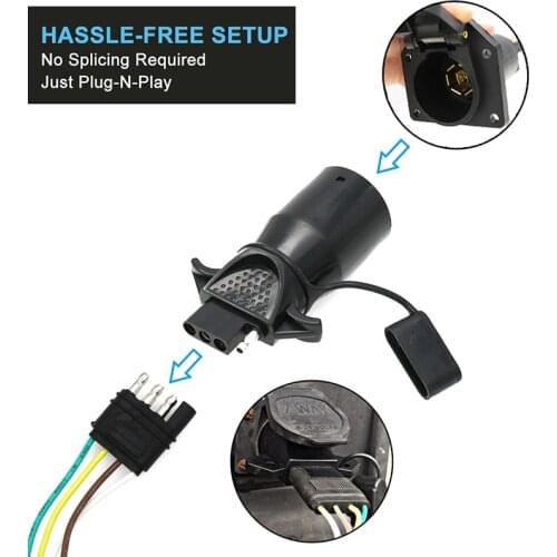 7 Way to 4 Way Trailer Plug Adapter 7 Pin Round to 4 Pin Flat Blade Adapter Plug For RV Trailer Camper