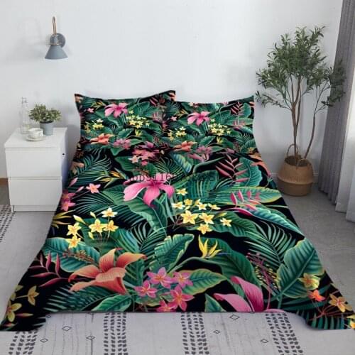 Tropical Greenery Bed Sheet Set 3D Printed Polyester Green Leaves Bed Flat Sheet With Pillowcase Bed Linen For Adults Kids