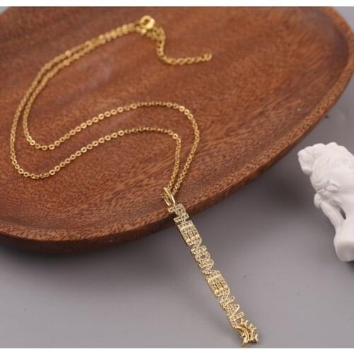 Simple Copper Metal Cubic Zirconia PHENOMENAL Letter Necklaces & Pendants For Women Stainless Steel Chain Gold Color Necklace