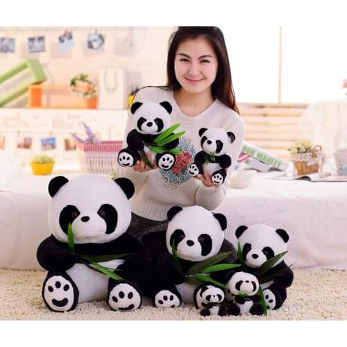 Dropshipping 1pcs Vivid Funny Panda with Bamboo Leaves Plush Toy Soft Cartoon Animal Black and White Panda Stuffed Pendant Doll