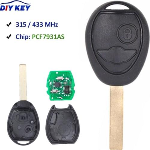 DIYKEY Remote Key 2 Button 315MHz / 433MHz PCF7931AS for Mini Copper Land Rover 75 MG ZT 2002-2005
