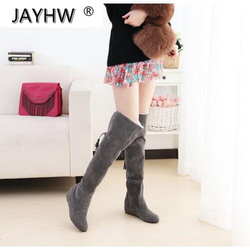 Sexy Womens Boots Faux Suede Over The Knee Flat Warm Boots Comfortable Thigh High Boots Lace-up Woman Winter Shoes High Quality