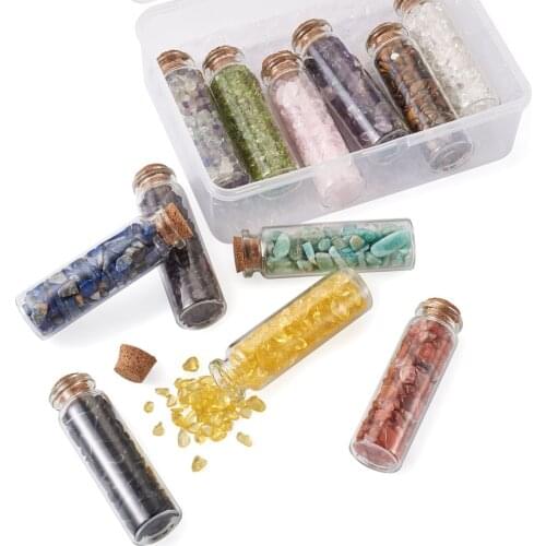 Glass Wishing Bottle Cork Stopper with Red Jasper Chip Beads for Necklace Pendant Decoration DIY Jewelry Making 12pcs/Box