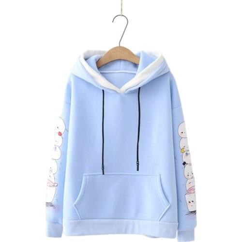 Spring Autumn New Harajuku Hoodies Women Preppy Style Cute Cartoon Print Female Student Plus Fleece Hooded Sweatshirts Top