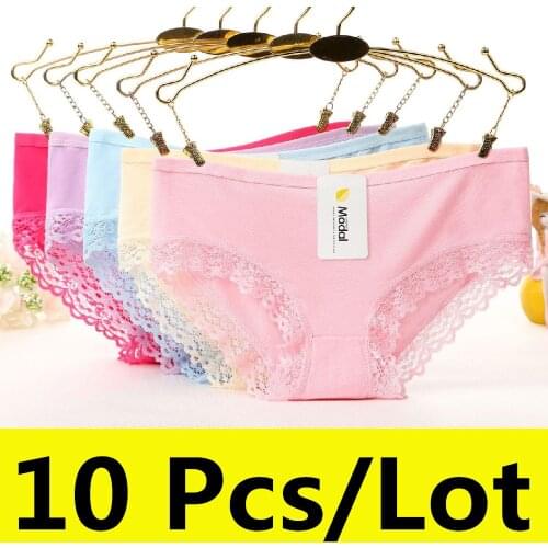 10Pcs / Lot Womens underwear Lace cotton Women Briefs Solid Low-Rise Womens shorts Girls Panties Lingerie Underwear Women L XL