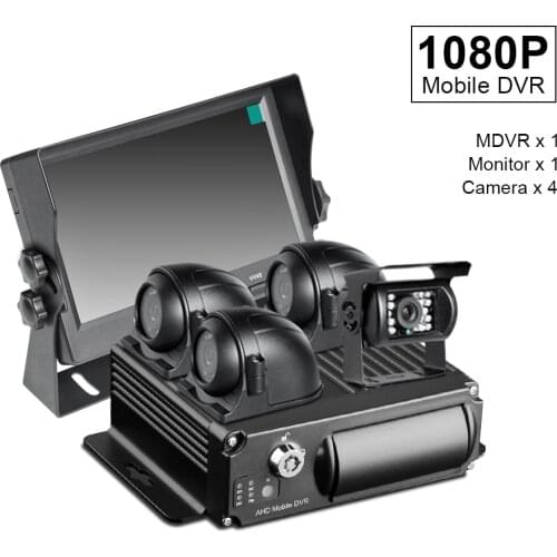 1080P Waterproof Night Vision AHD Car Dvr 4 Camera+4CH SD Truck Bus Taxi Video Recorder Mdvr+7Inch Car Monitor For Car Security