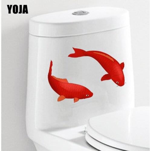 YOJA 24.2*23.2CM Two Carps Playing BedRoom Home Decor Toilet Decal Wall Sticker T3-0849