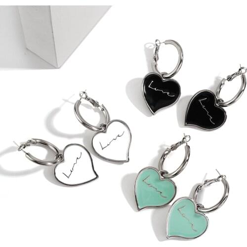 AENSOA 2021 Enamel Heart Pendant Dangle Drop Earrings For Women Statement Geometric Personality Earring Fashion Jewelry Gifts
