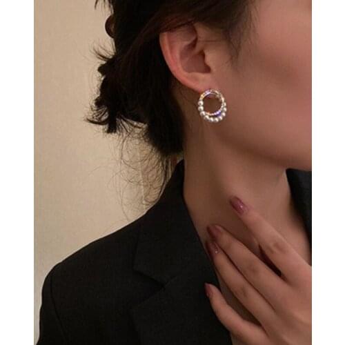 2021 New Vintage Japan Korean Hoop Earrings For Women Handmade Sweet Simulated Pearl Circle Jewelry Pendientes Gifts