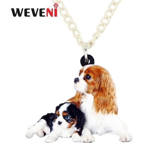 WEVENI Acrylic Cute Cavalier King Charles Spaniel Dog Necklace Pendant Chain Choker Jewelry For Women Girls Collier Female Gift