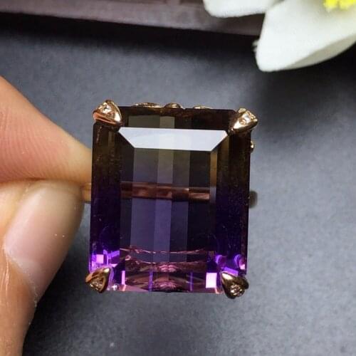 Fine Jewelry Real 18K Gold 100% Natural Ametrine Gemstone Female Wedding Rings for women Fine Ring