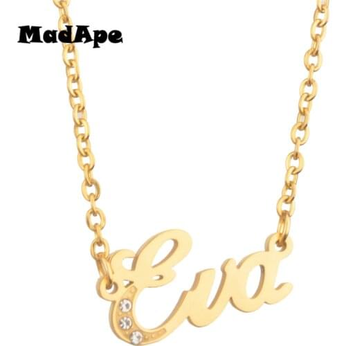 MadApe Women "Eva" Pendant Necklace Custom Personalized Letter Name Necklace Gold Color Titanium Steel Custom Any Name Necklace