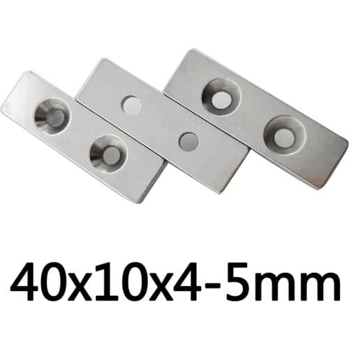 10/50/100pcs 40x10x4-5mm N35 Magnets Countersunk Holes 5mm Long Sheet Permanent Magnetic Neodymium 40*10*4-5mm Magnet