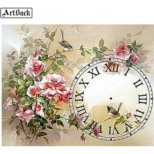 5d diy diamond painting clock flower icon full square drill diamond embroidery 3d full round diamond mosaic wall sticker