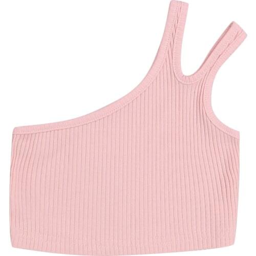 Citgeett Summer Solid Kids Girls Tops One-Shoulder Sleeveless Tight Crop Tops Clothes 2-7Years