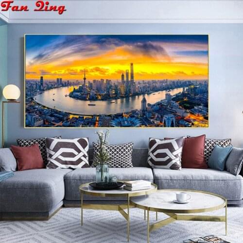 Diy diamond painting Shanghai City Buildings landscape full square round diamond embroidery Cross stitch Rhinestone wall decor