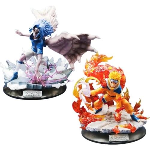 Naruto Shippuden Action Anime Figure GK Final Valley Uzumaki Naruto Uchiha Sasuke 33cm Model Can Shine Statue Toys For Children