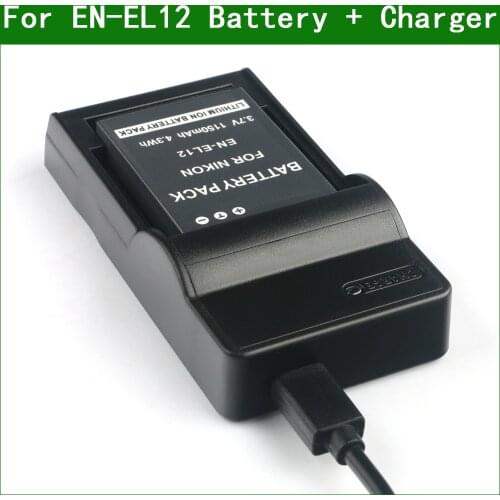 EN-EL12 ENEL12 EN EL12 Camera Battery + Charger for Nikon COOLPIX S6100 S610C S6150 S620 S6200 S630 S6300 S640 S8000 S9100