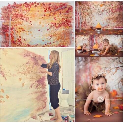 Baby Shower Autumn Yellow Forest Trees Leaves Scenic Photography Backgrounds Customized Photographic Backdrops for Photo Studio