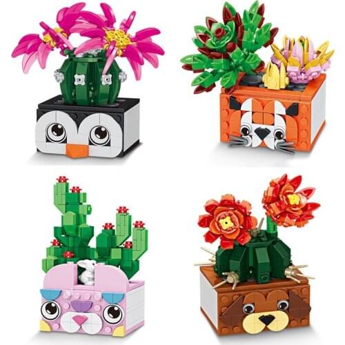 Toy Building Blocks Bouquet Bonsai Model Home Desktop DIY Decoration Cactus Flower Potted Building Blocks Childrens Toys No Box