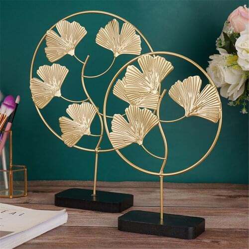 INS Style Golden Metal Ginkgo Leaves Desktop Ornaments Crafts Living Room Decor Home Accessories