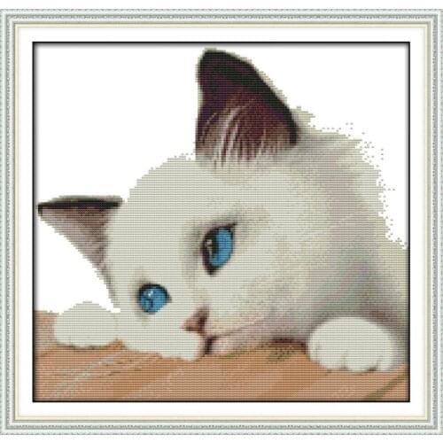 Joy Sunday Blue cat DMC 11CT 14CT Cross Stitch Set Children Handmade DIY Embroidery Needlework Kit For Gift and Home Decoration