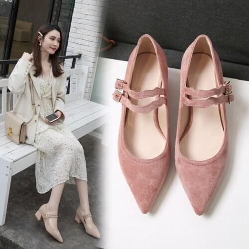 Quality Office Lady Women Pumps Suede Leather Casual Pointed Low Heels Office work shoes Shallow Solid Elegant Ladies Shoes