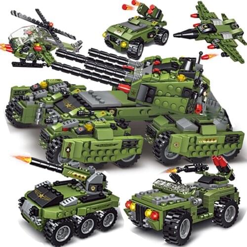 781PCS 6IN1 Tank Building Blocks Planes Fighters Helicopter Military Building Toys Kids Toys Build Technical Childrens Gifts