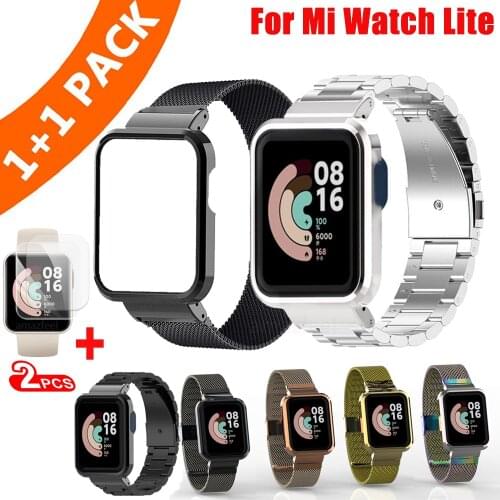 Metal Case Bracelet For Xiaomi Mi Watch Lite Strap Mesh Loop Watch Band Stainless Steel Protector Case For Mi Watch Lite Film