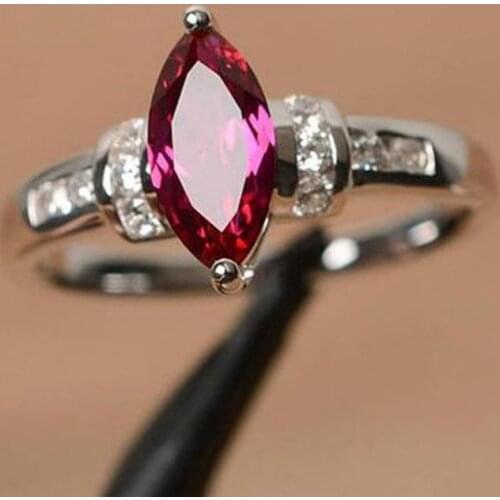 Milangirl Luxury Exquisite Silver Color Ring for Women Party Daily Wearable Jewelry Noble Rhombus Cut Red Horse Eye Drill Rings