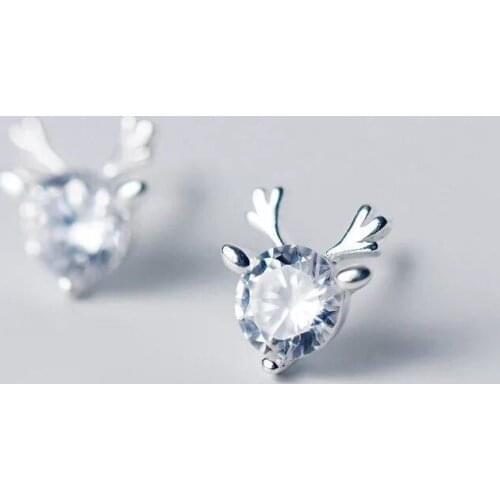 Cute Deer Antler White Blue Pink CZ Zircon Stud Earrings Temperament Christmas Earrings Fashion Xmas Gift Jewelry Holiday Party