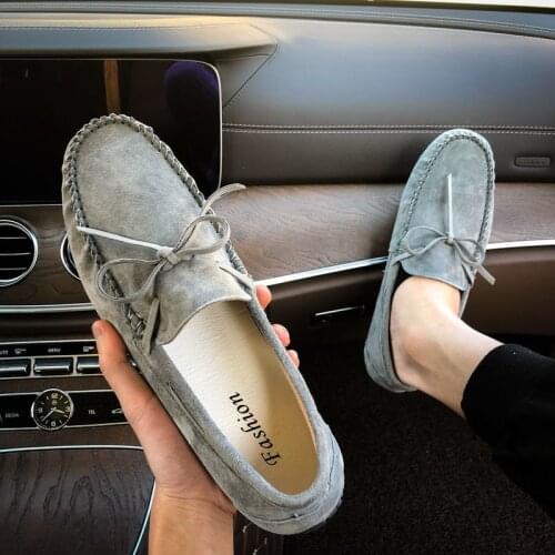 2021 Shoes Man 100% Genuine Leather Man Flat Shoes Casual Loafers Slip On Flats Shoes Moccasins Man Driving Shoes