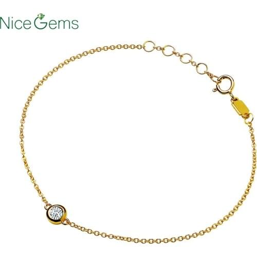 NiceGems Solid 18K Yellow Gold Solitaire Natural Diamond Bracelet