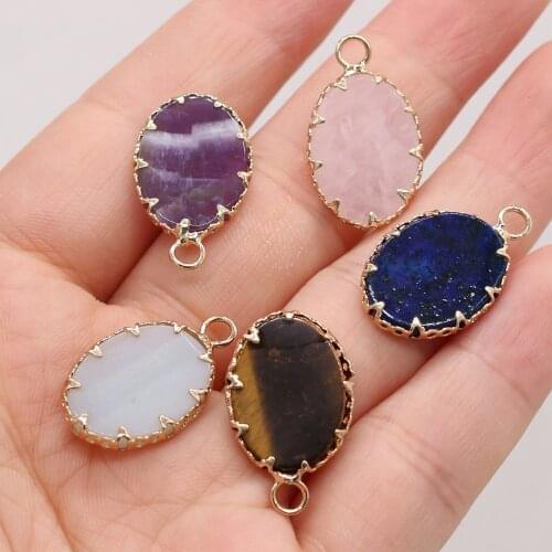 2021 New Natural Semi-precious Stone Egg-shaped Gold-plated Pendant Suitable for Making Jewellery DIY Bracelets and Necklaces