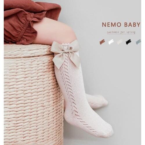 2021 Spring And Summer New Spanish Style Transfer Circle Hollow Mesh Baby Bow Socks Cotton Female Children Princess Socks