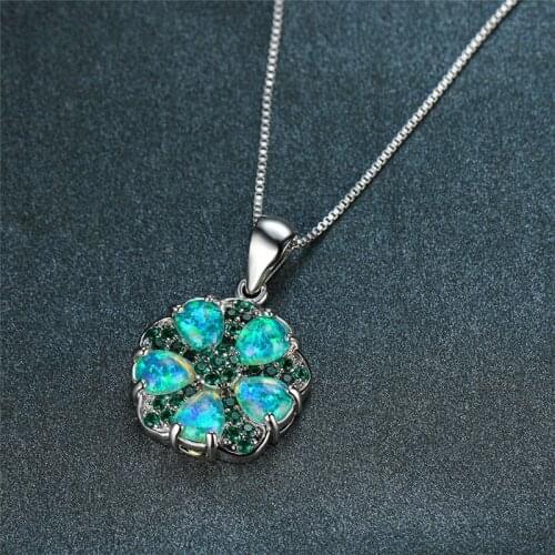 Charm Female Opal Stone Pendant Necklace Dainty Crystal Flower Wedding Necklace Rose Gold Silver Color Chain Necklaces For Women