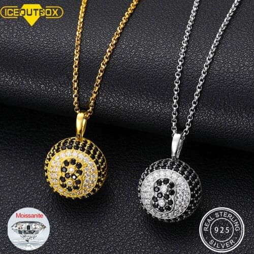 8-ball Billiard Pendant Necklaces For Women Men Iced Out 925 Sterling Silver Round Ball Moissanite Diamond Hip Hop Fine Jewelry