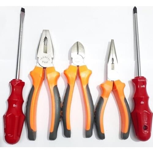 Fuji Plier + Needle-Nose Pliers + Side Chisel + Flat Screwdriver + Phillips Screwdriver 5'li Set