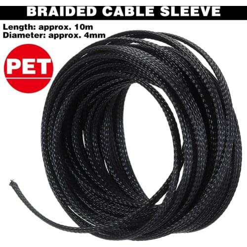 Expandable Black PET Braided Cable Protection Sleeve Mayitr Heat Insulation Sleeving Sheathing Wire Audio Sleeve 10M*4mm