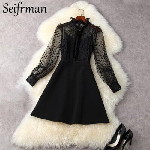 Seifrmann New 2021 Summer Women Fashion Runway Party A-Line Dress Lantern Sleeve Bow Ruffles Solid Print Patchwork Short Dresses