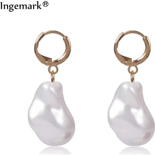 Korean Simulated Pearl Dangle Earring for Women Brincos Geometric White/Blue/Pink Baroque Bead Drop Earrings Punk Ear Jewelry