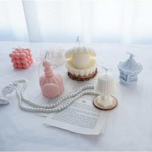 PRZY Table Lamp Candle Mold Silicone 3D Molds Carousel Soap Perfume Bottle Candle Mold Shell Pearl Cake Decors Tools Clay Resin