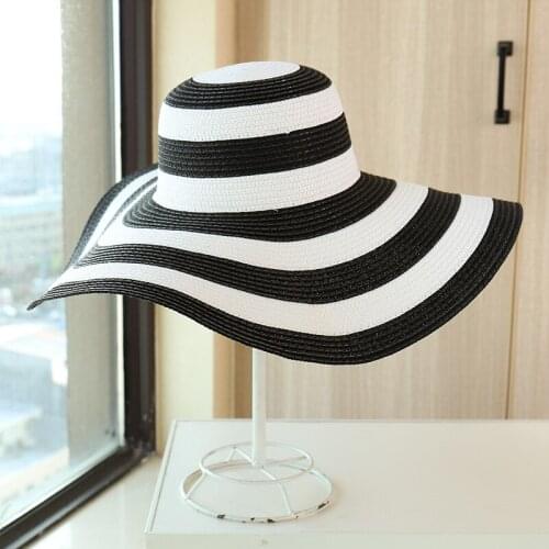 Striped Beach Sun Hats Sunshade Straw Hat Big Brim Hats Female Summer Foldable Sunscreen Sun Seaside Holiday Hat