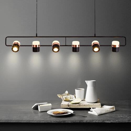 Modern Golden Black Long LED Chandelier Simple Restaurant Cafe Bar Island Hanging Lamp Nordic Creative Dining Room Pendant Lamp