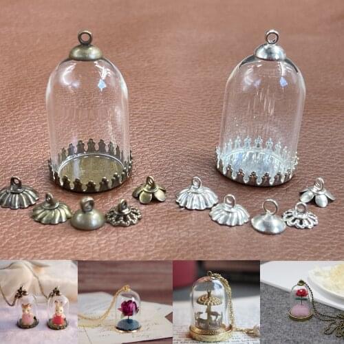 30x20mm Glass globe tube bell jars crown tray beads cap glass vial pendant bottle jar dome cover jars necklace landscape bottles