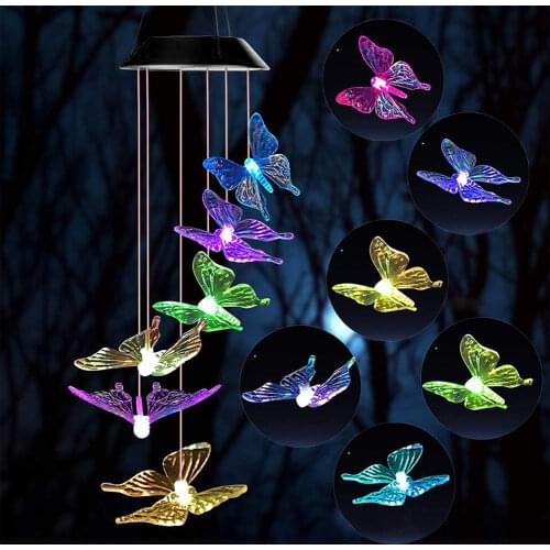 LED Dragonfly Wind Chime Light Chandelier Garden Decor Outdoor Pedant Waterproof for Household Outdoor Courtyard Ornament