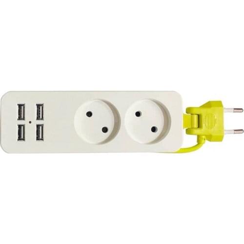 EU Plug Power Strip 4 USB Port Charger Socket, 1200W Multiple Portable Travel Plug Adapter for Smartphones Tablets