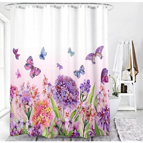 Dacron Waterproof and Mildewproof Hook Shower Curtain for The Bathroom with Fashion Art Flowers and Digital Printing