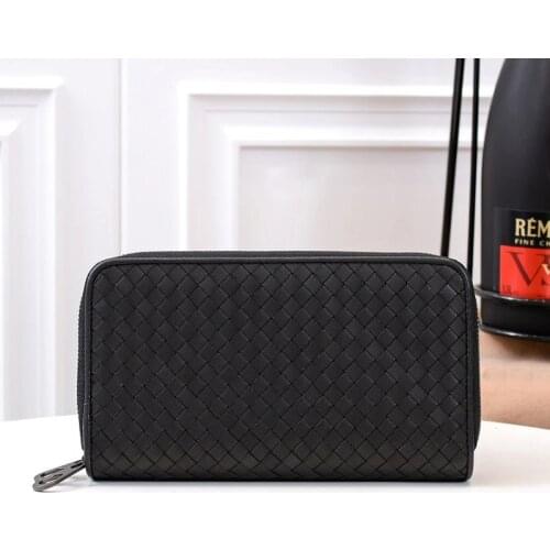 High Quality Luxury Handbags Men Clutch Designer Cowhide Genuine Leather Woven Purse Business Fashion Wallet Double Zipper Bag